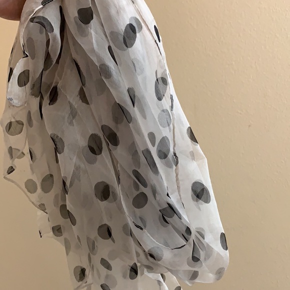 Black Polka Dot White Fine Silk Scarf - Picture 6 of 14